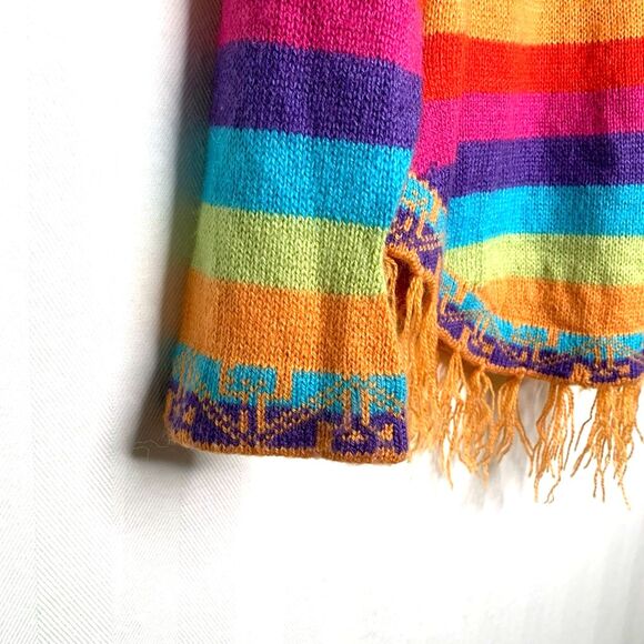 Cardigan Sweater Womens Multicolor Llama Rainbow Long Sleeve Hooded Boho S - Picture 9 of 11